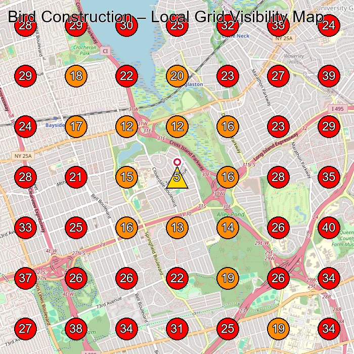 Bird Construction GeoGrid visibility map for Construction Company in Glen Oaks